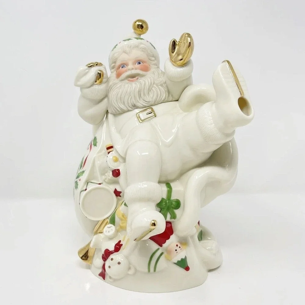 VTG Holiday Santa Collection Teapot By LENOX Skiing Santa Claus 1999 Christmas